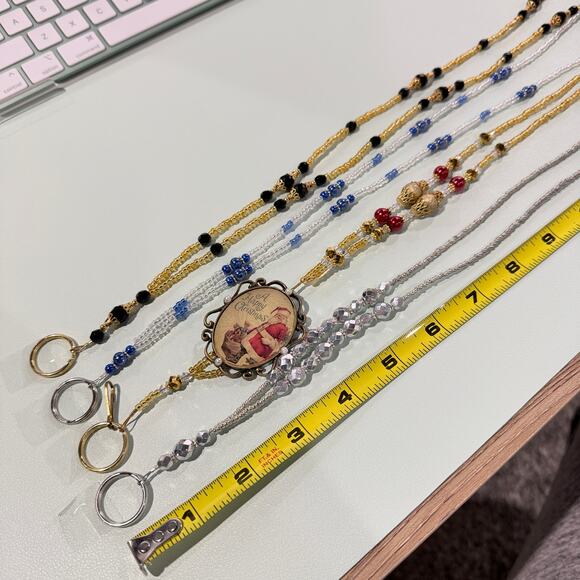 Mixed Lot of 4 Handmade Beaded Lanyard Badge Holders, Glass, Pearls - Picture 5 of 6